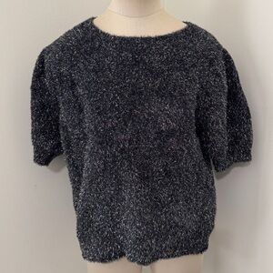 Skies Are Blue Large Black Charcoal Shimmer Fuzzy Eyelash Sweater Holiday